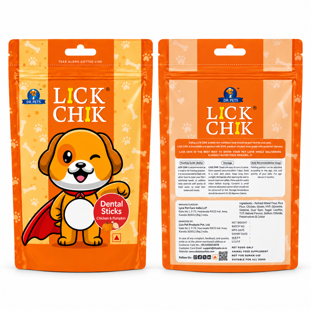 Dr. Pets Lick Chik Chicken & Pumpkin Dental Sticks for Dogs (Pack of 6)