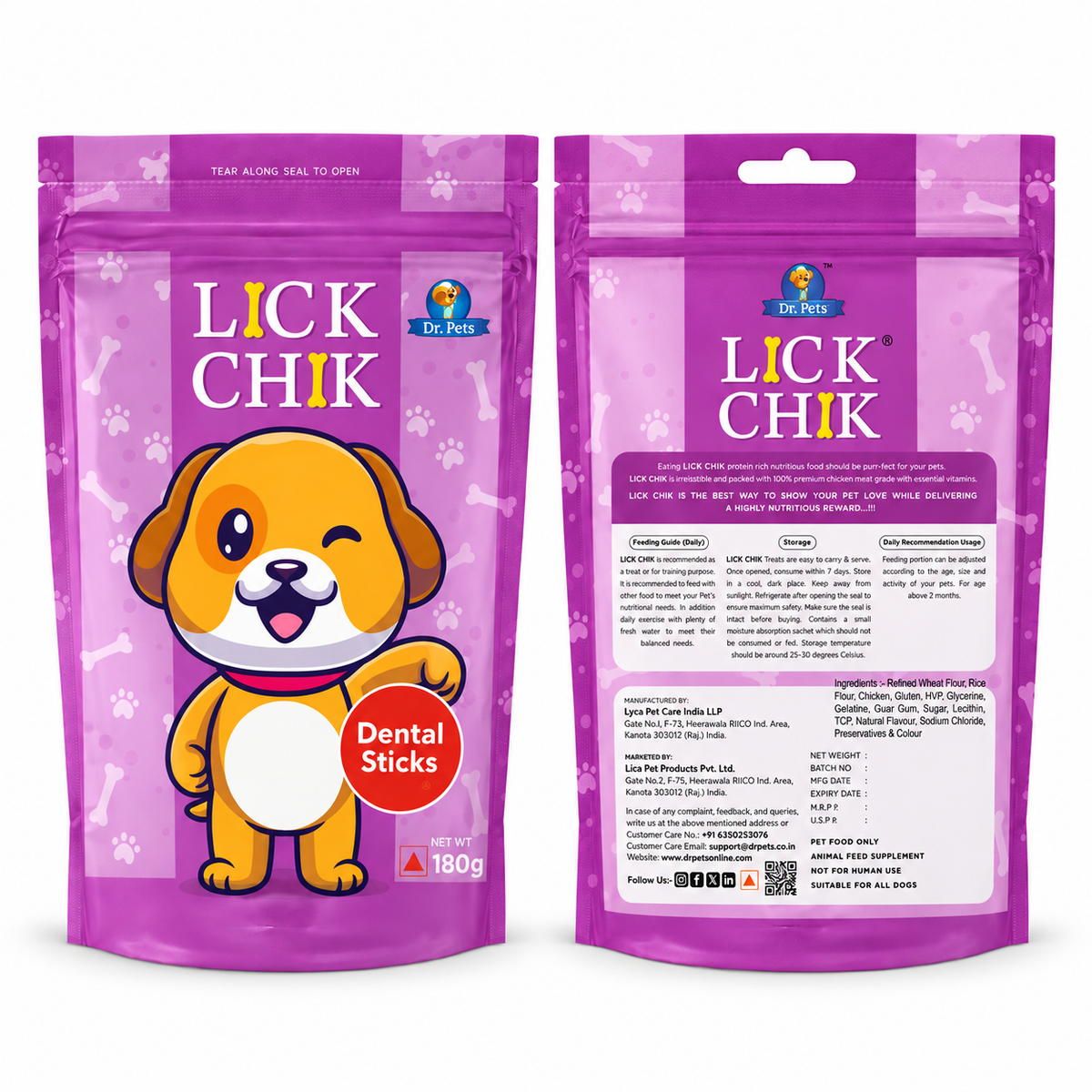 Dr. Pets Lick Chik Chicken Dental Sticks for Dogs (Pack of 2)