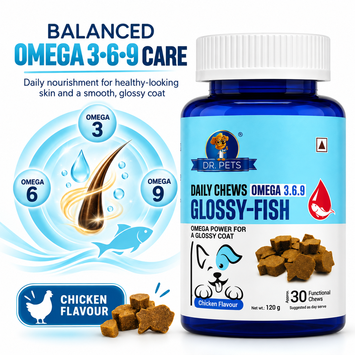 Dr. Pets Daily Chews Glossy-Fish (Pack of 1)
