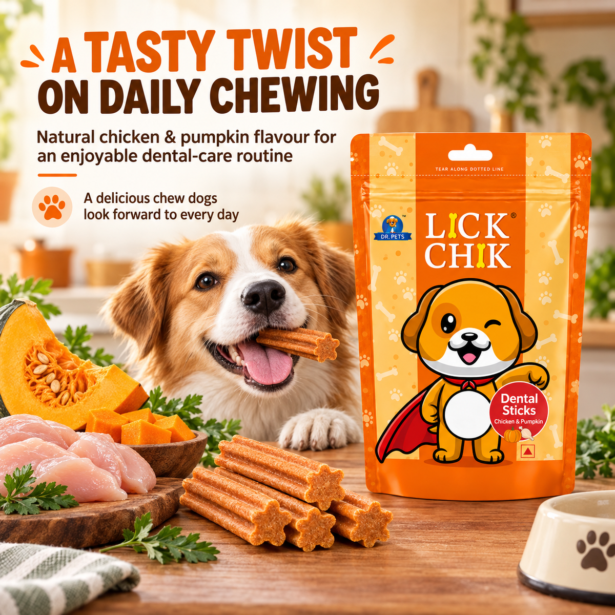 Dr. Pets Lick Chik Chicken & Pumpkin Dental Sticks for Dogs (Pack of 6)
