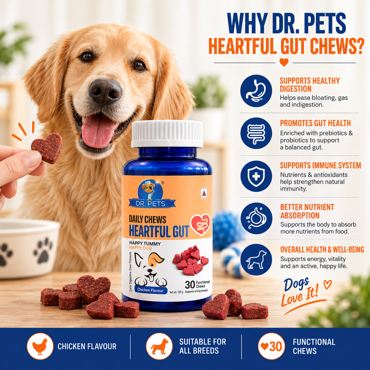 Dr. Pets Daily Chews Heartful Gut (Pack of 2)