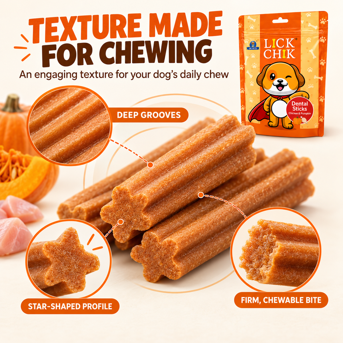 Dr. Pets Lick Chik Chicken & Pumpkin Dental Sticks for Dogs (Pack of 6)