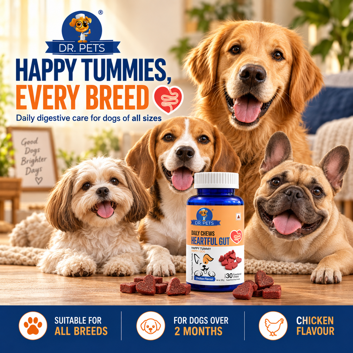 Dr. Pets Daily Chews Heartful Gut (Pack of 2)