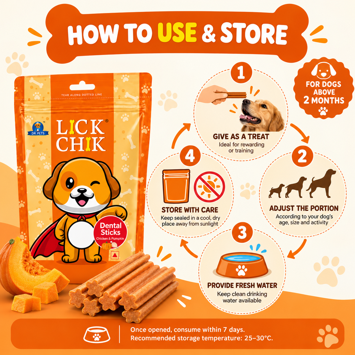 Dr. Pets Lick Chik Chicken & Pumpkin Dental Sticks for Dogs (Pack of 6)
