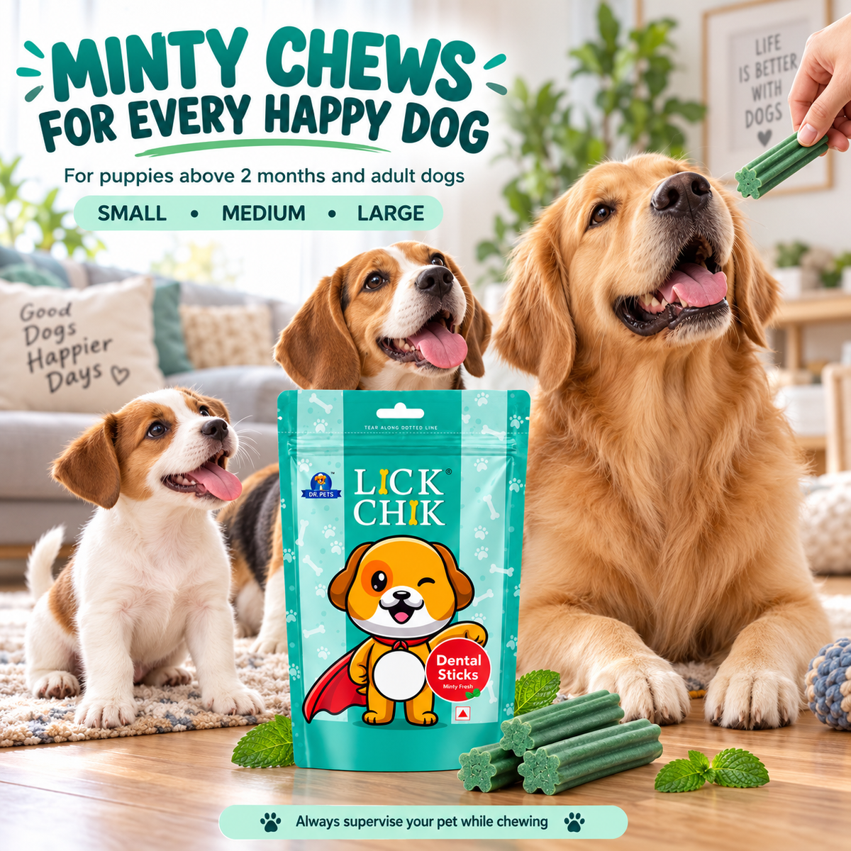 Dr. Pets Lick Chik Minty Fresh Dental Sticks for Dogs (Pack of 2)