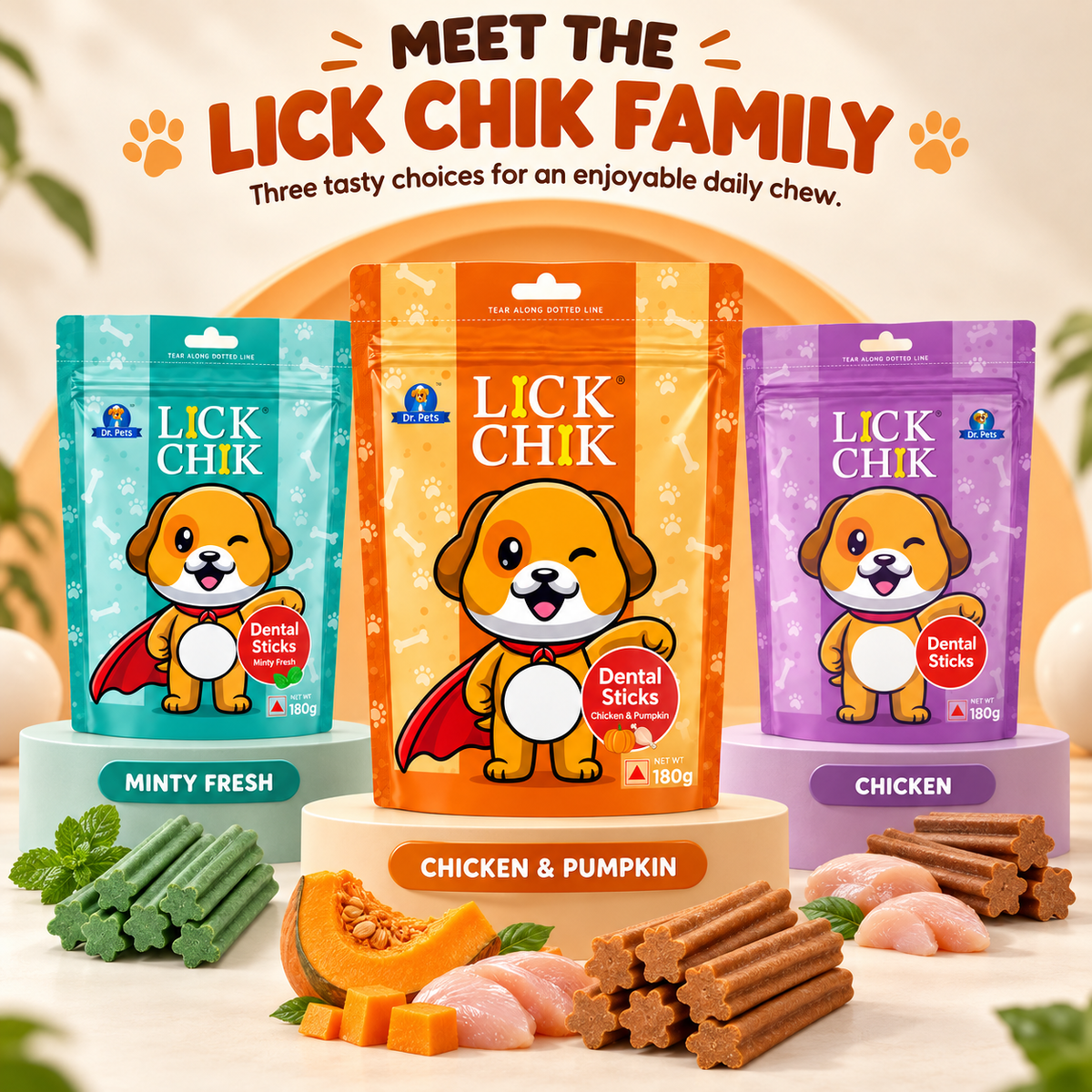 Dr. Pets Lick Chik Chicken & Pumpkin Dental Sticks for Dogs (Pack of 6)